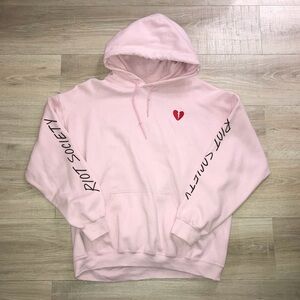 Riot Society Pink Heart Embroidered Letter Hoodie